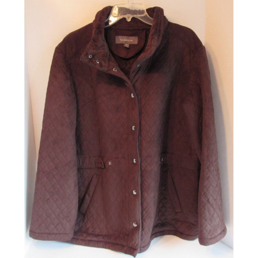 Liz Claiborne Quilted Dark Brown Snap Close Adjustable Waist Winter Coat Size XL